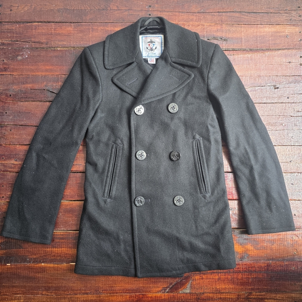 Sterlingwear Anchor Collection Made In USA Navy Wool Pea Coat Navigator Small